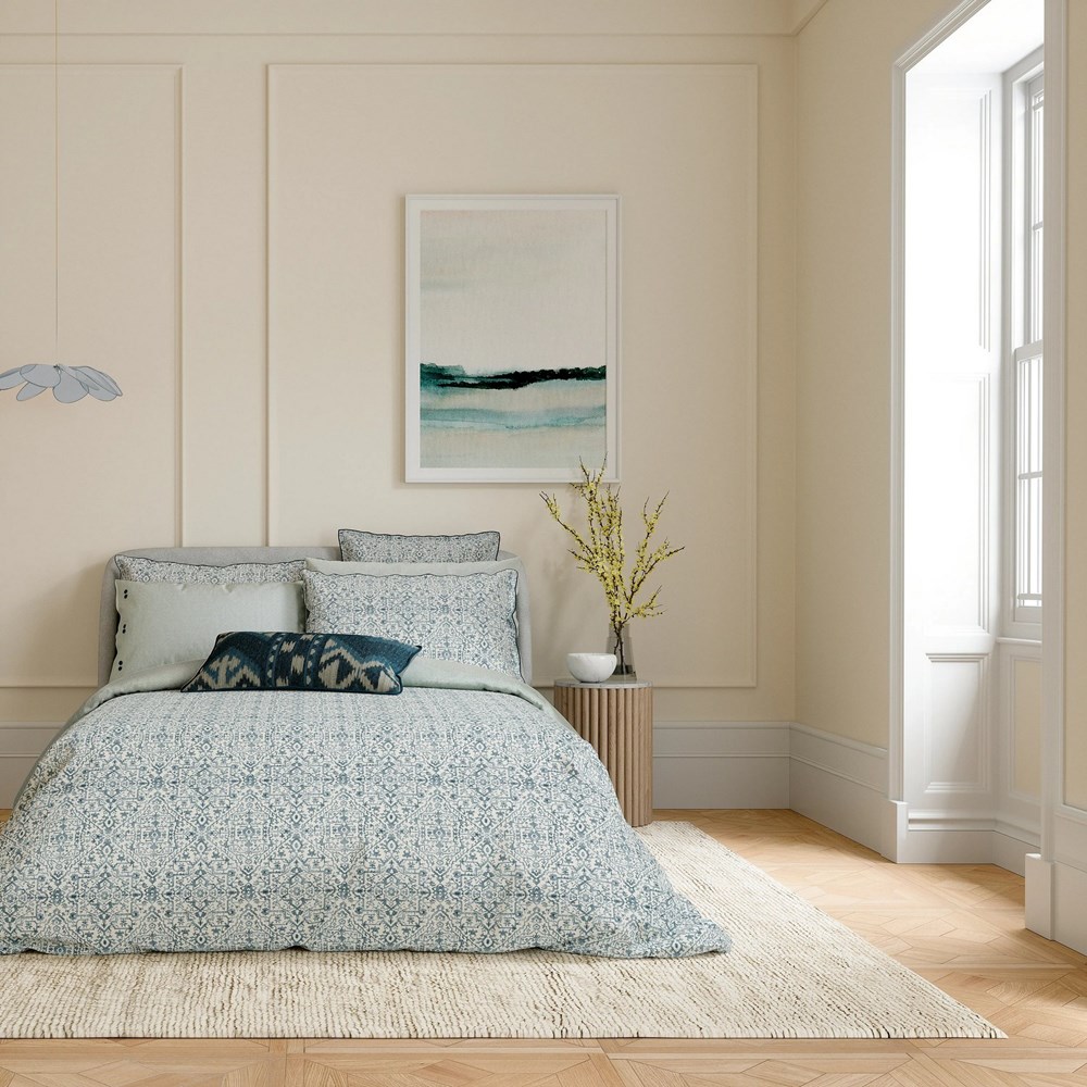 Dhaka Geometric Bedding by Bedeck of Belfast in Chambray Blue